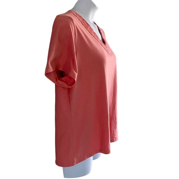 Coral Bay Woman Size 1X Short Sleeve Peach Top With Detailed Neckline NEW - Picture 5 of 9